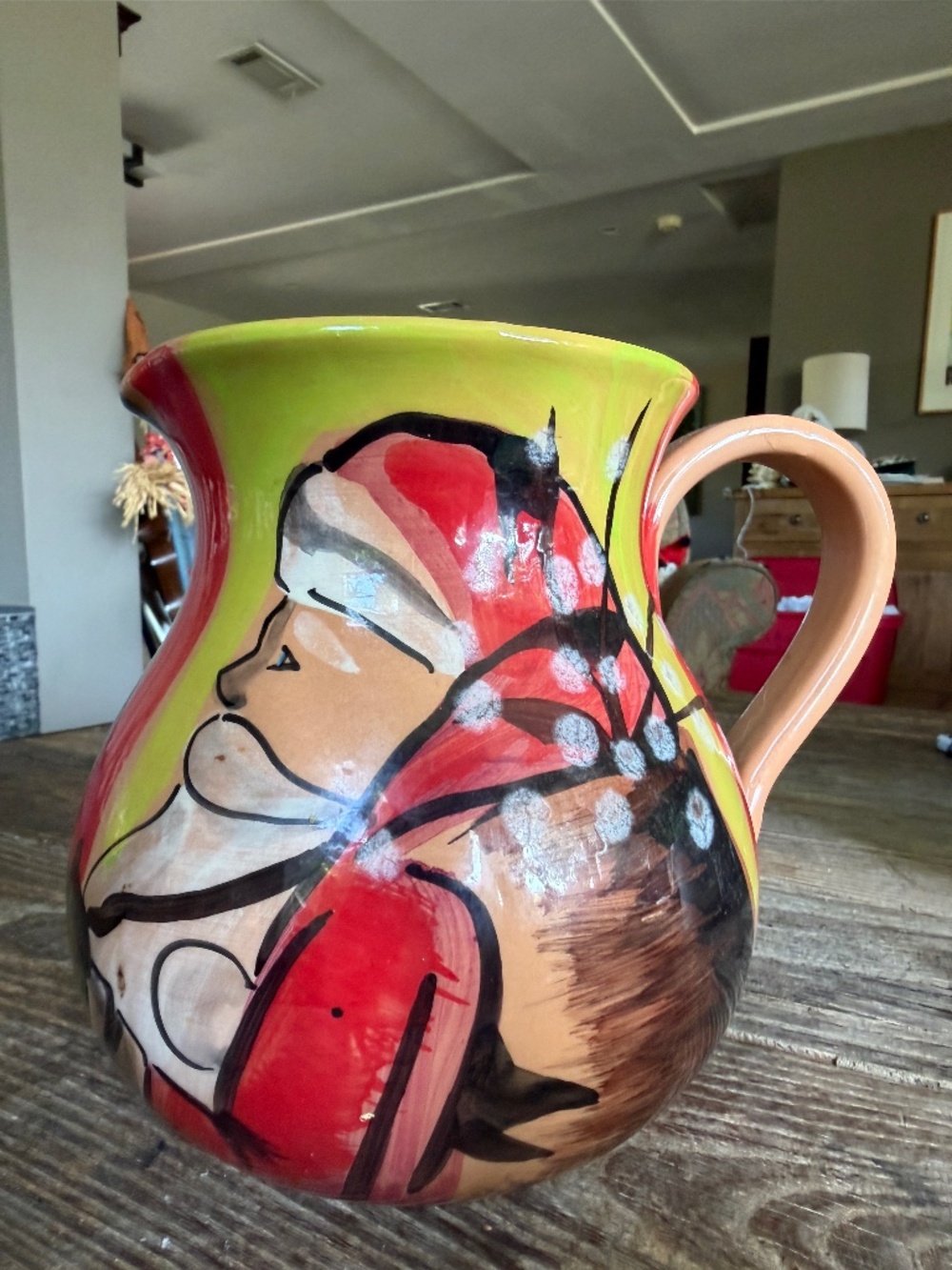 Handpainted Ceramic Santa Jingle Bells Pitcher by Zrike